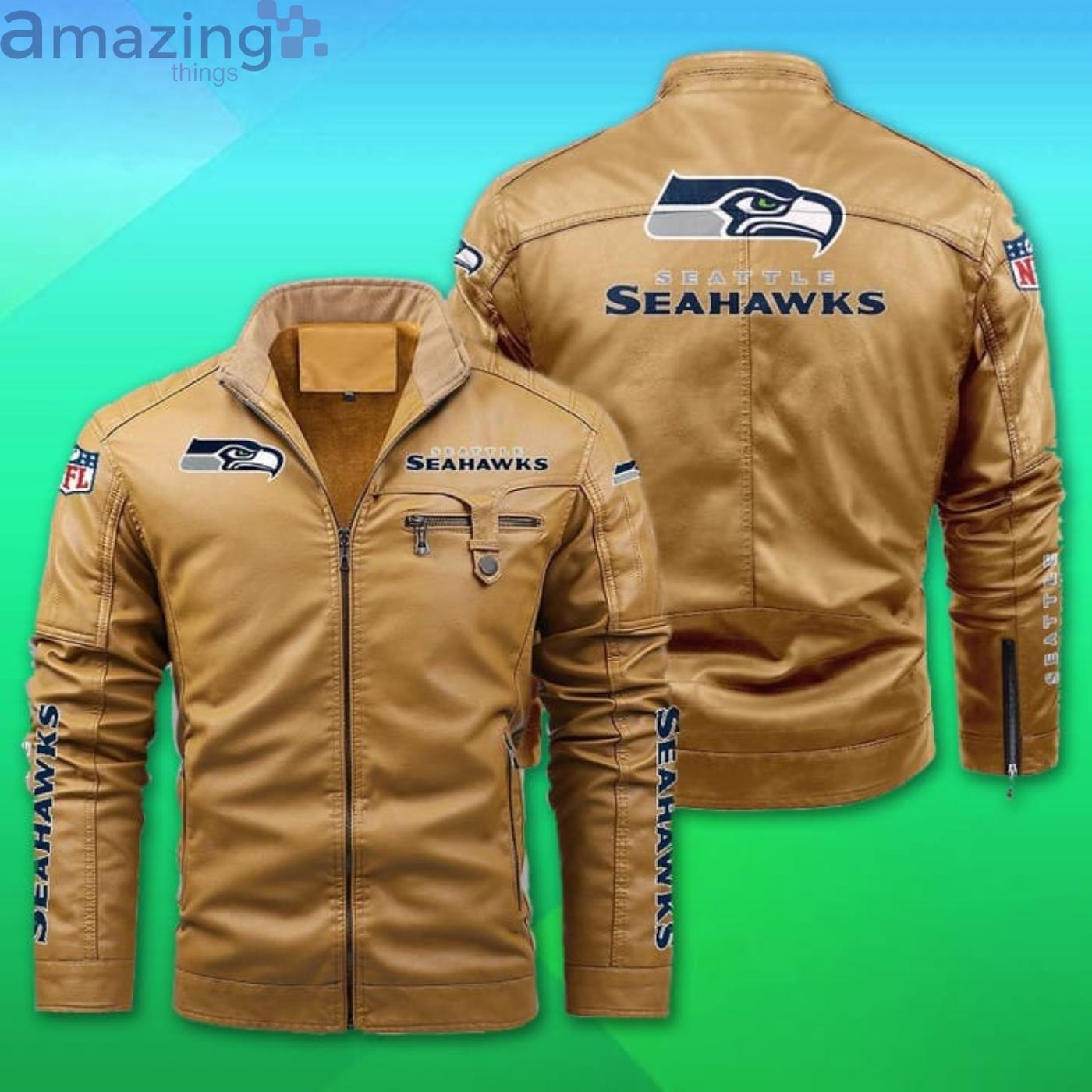 Seattle Seahawks Fleece Leather Jacket image Seattle Seahawks Fleece Leather Jacket Product Photo 2