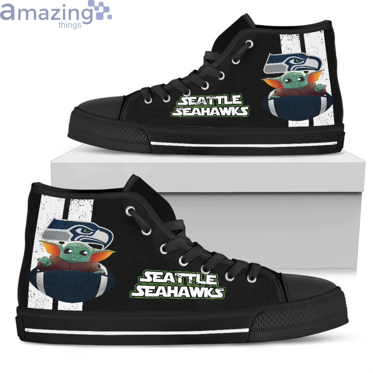 Seattle Seahawks Team Sport Lover High Top Shoes Baby Yoda Fan Product Photo 1