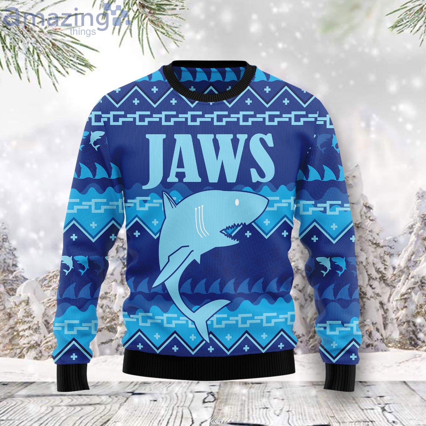 Shark Jaws Blue Best Gift Ugly Christmas Sweater Product Photo 1