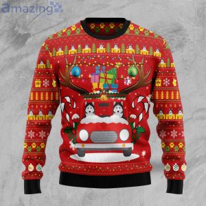 Siberian Husky Drive Car Red Ugly Christmas Sweater Product Photo 1