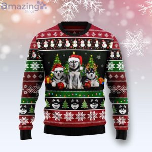 Siberian Husky Group Beauty Ugly Christmas Sweater Product Photo 1