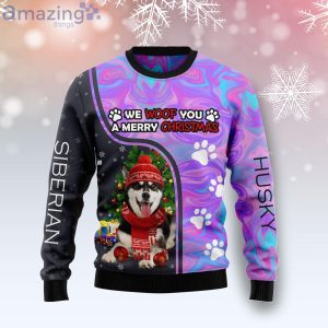 Siberian Husky Hologram We Woof You A Merry Christmas Ugly Christmas Sweater Product Photo 1