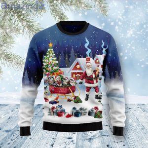 Siberian Husky Santa Sled Ugly Christmas Sweater Product Photo 1