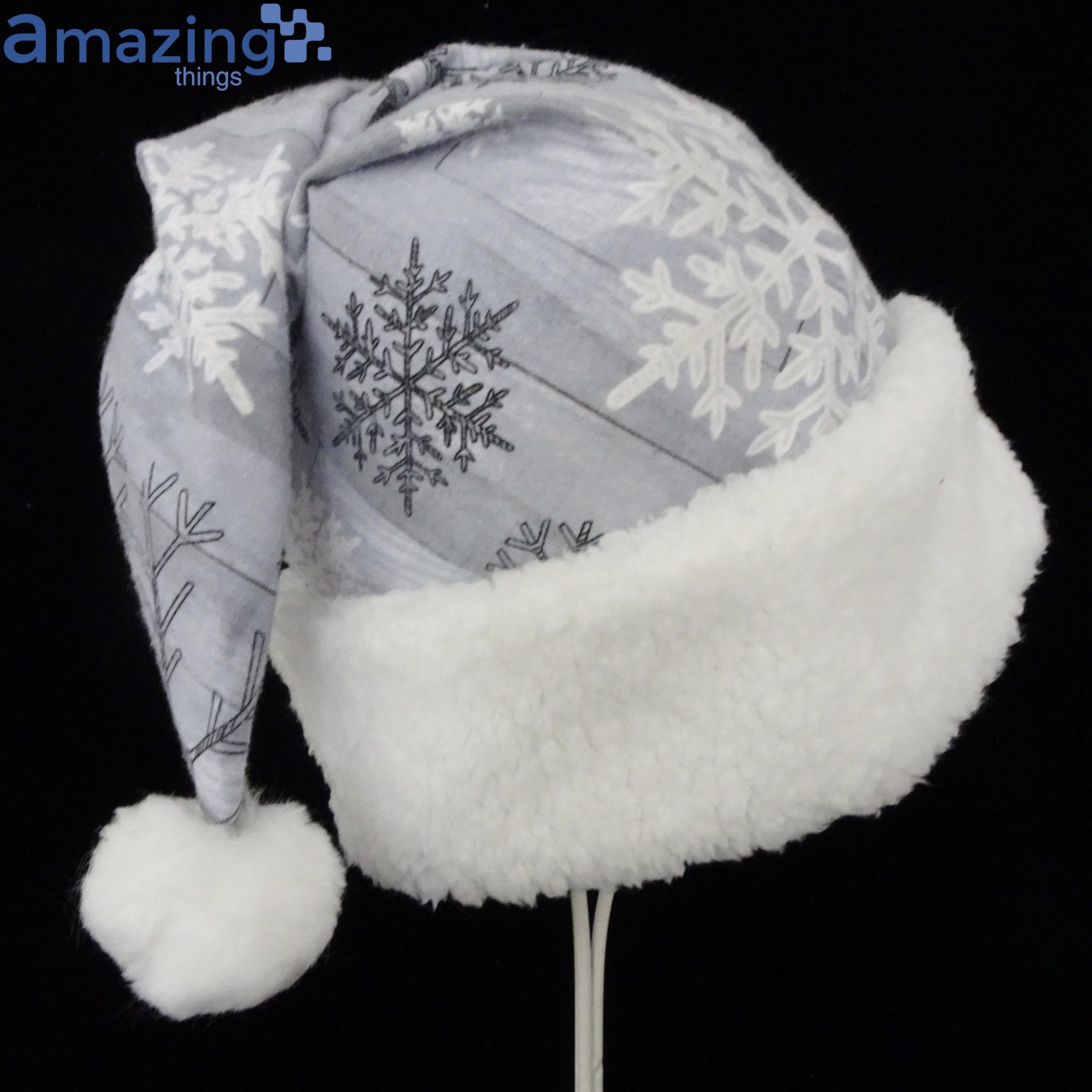 Silver Gray Snowflake Christmas Santa Hat For Adult And Child image Silver Gray Snowflake Christmas Santa Hat For Adult And Child Product Photo 1