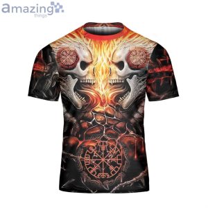 Skull Fire Viking 3D T-Shirt Backbone Skull Viking Shirt Product Photo 1
