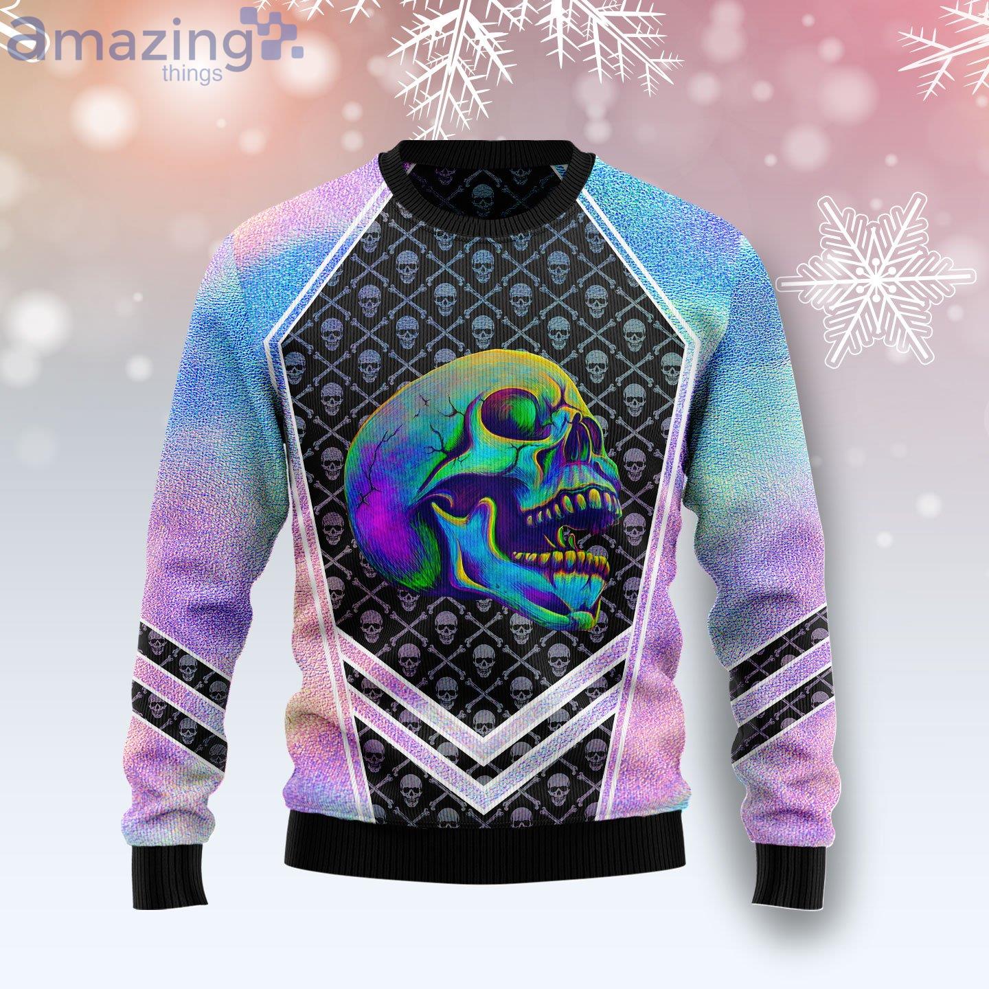Skull Hologram Colorful Ugly Christmas Sweater image Skull Hologram Colorful Ugly Christmas Sweater Product Photo 1 Product photo 1