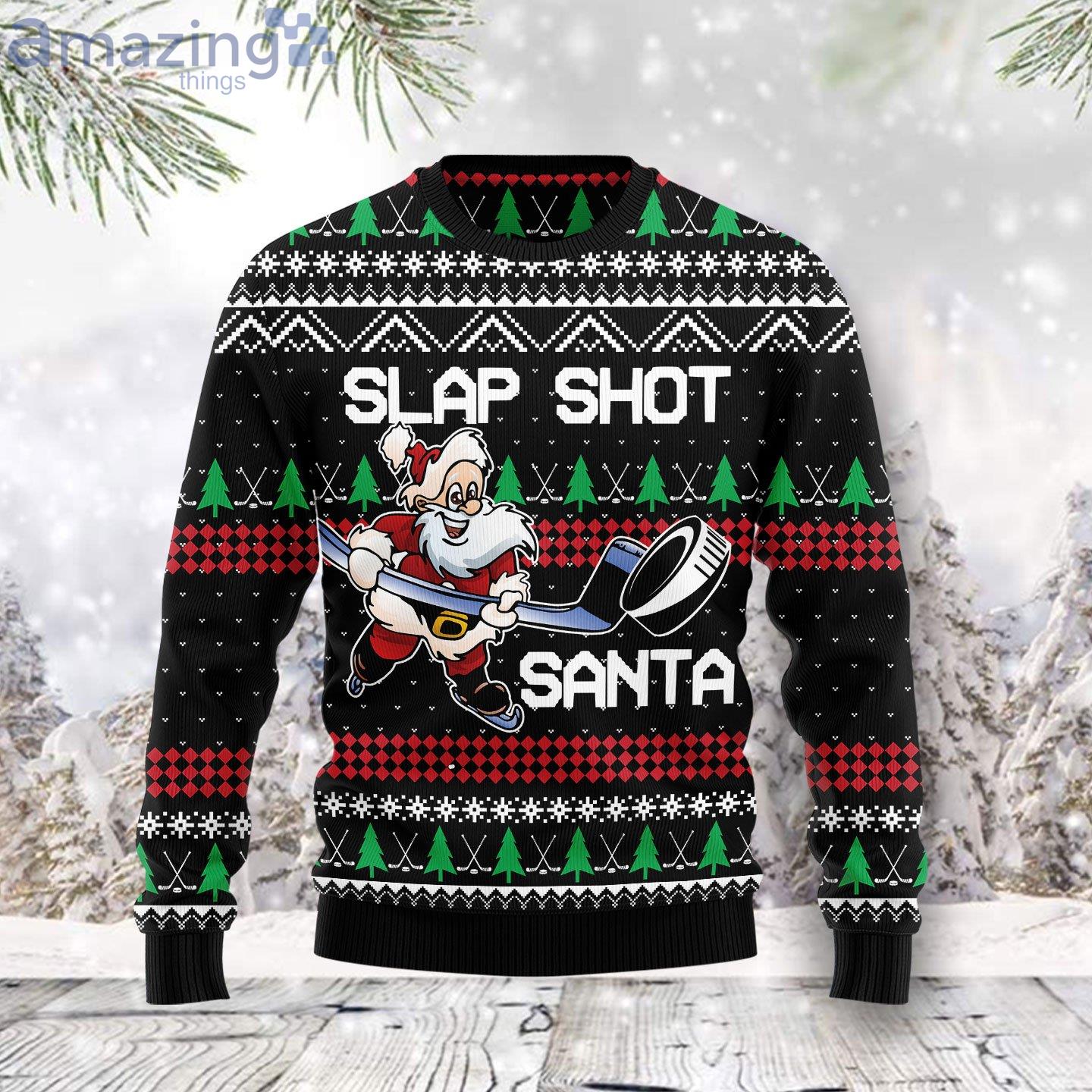 Slap Shot Santa Funny Santa Ugly Christmas Sweater image Slap Shot Santa Funny Santa Ugly Christmas Sweater Product Photo 1 Product photo 1