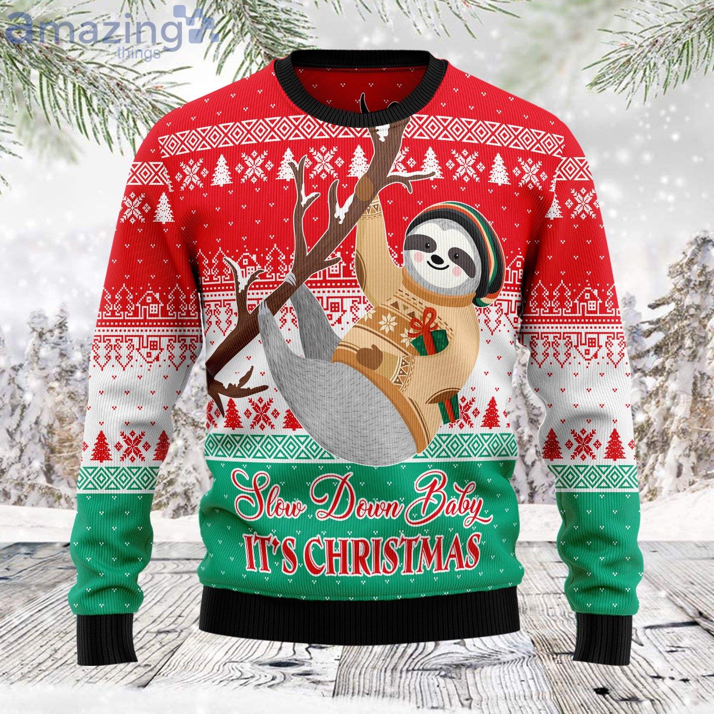 Sloth Slow Down Red Ugly Christmas Holiday Sweater image Sloth Slow Down Red Ugly Christmas Holiday Sweater Product Photo 1 Product photo 1