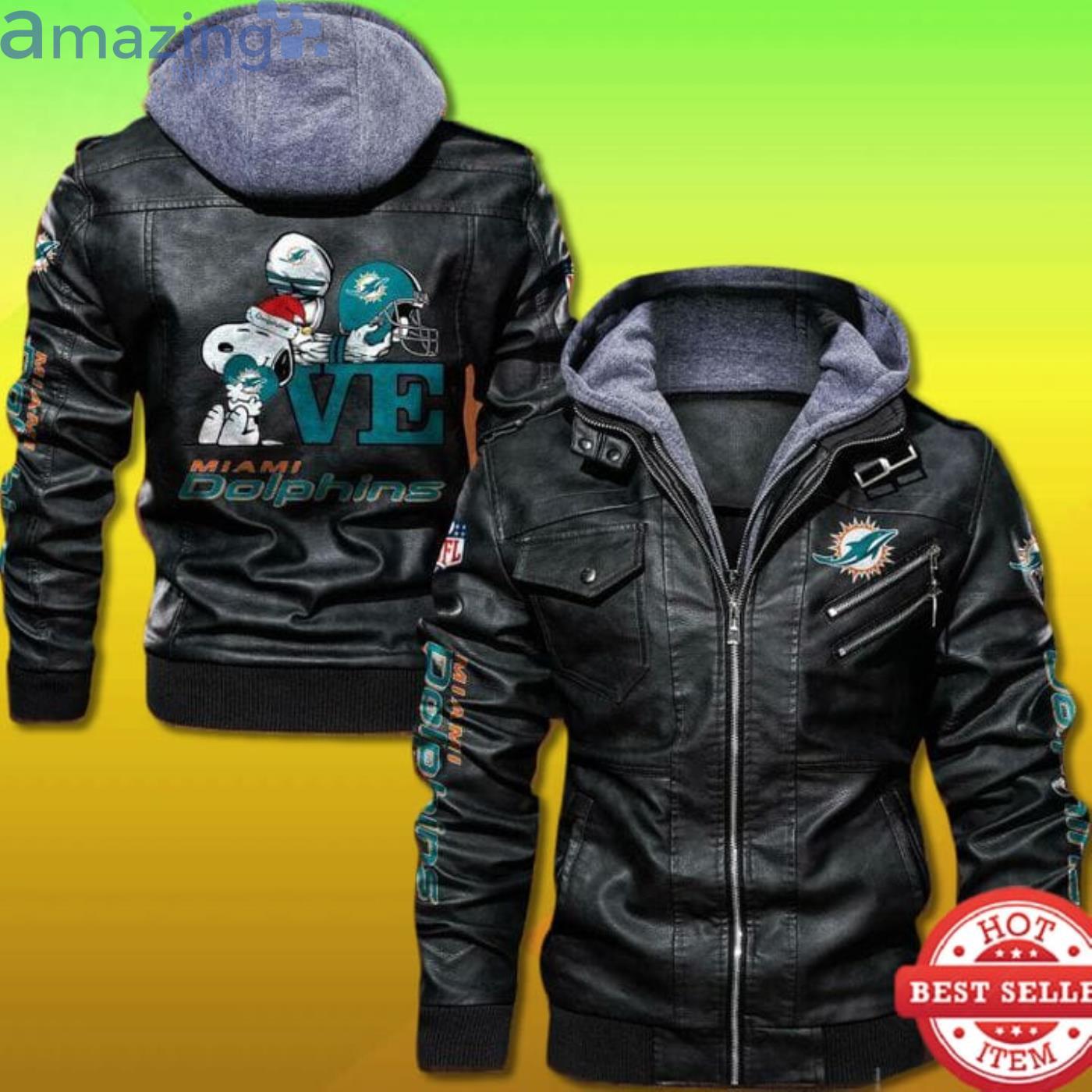 Snoopy Love Miami Dolphins 2D Trending Leather Jacket Product Photo 1