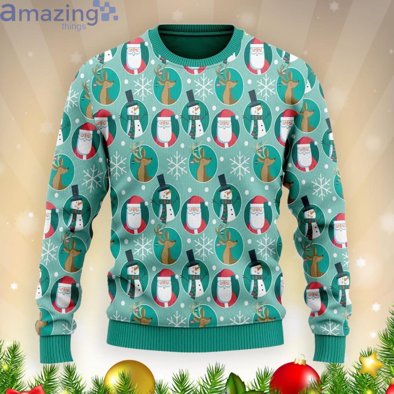 Snowflake Santa Claus Deer Snowman Pattern Christmas Gift Ugly Christmas Sweater Product Photo 1