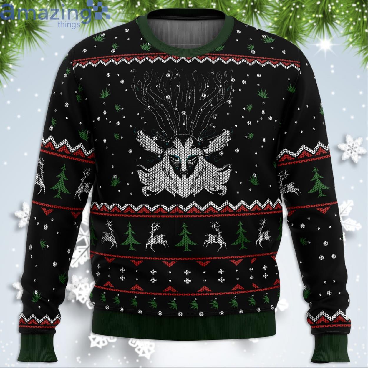 Studio Ghibli Forest Spirit Princess Mononoke Miyazaki Funny Christmas Gift Ugly Christmas Sweater Product Photo 1