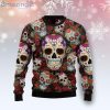 Sugar Skull Flower Pattern Ugly Christmas Sweater