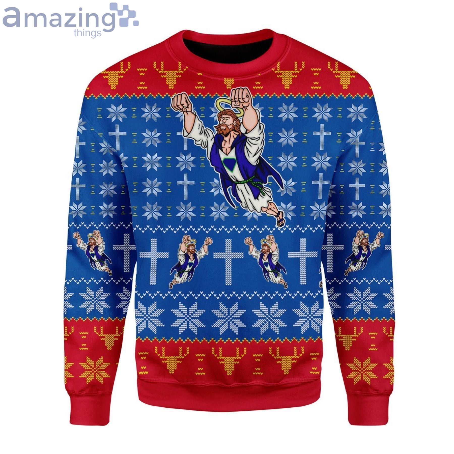 Super Jesus Funny Ugly Christmas Sweater image Super Jesus Funny Ugly Christmas Sweater Product Photo 1