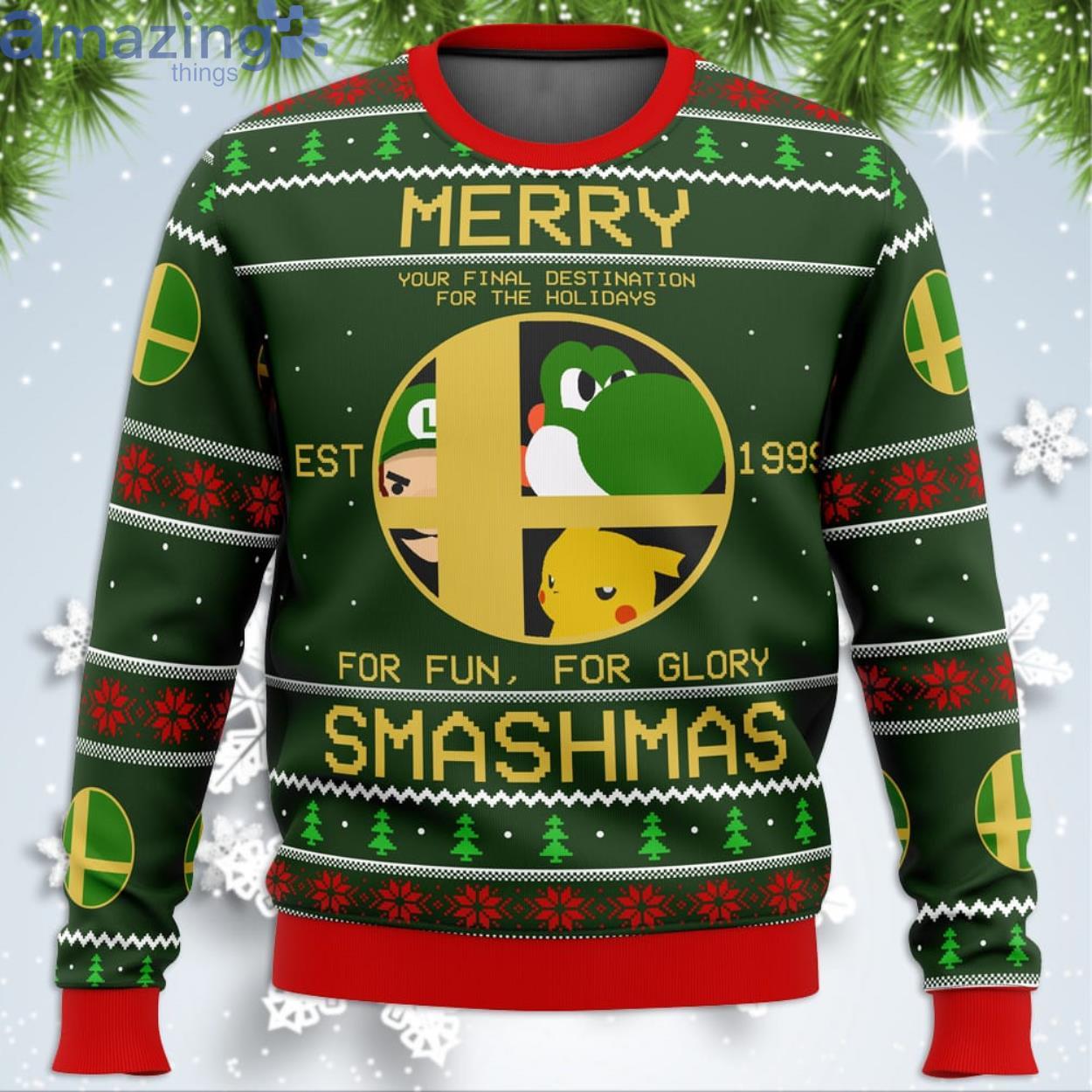 Super Smash Bros Merry Smashmas Funny Christmas Gift Ugly Christmas Sweater Product Photo 1