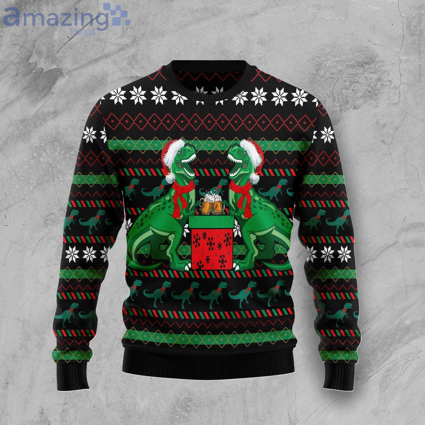 T Rex Drink Beer Funny Party Ugly Christmas Sweater image T-Rex Drink Beer Funny Party Ugly Christmas Sweater Product Photo 1 Product photo 1