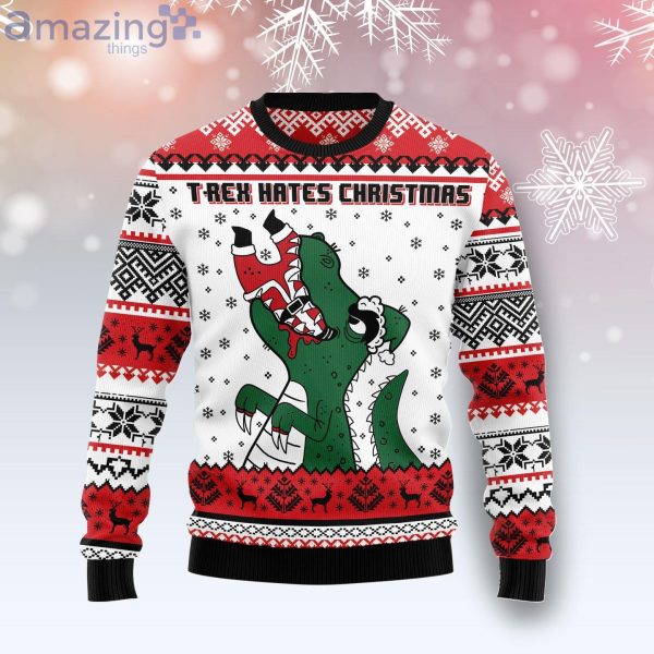 T-Rex Hates Christmas Funny Family Ugly Christmas Sweater Product Photo 1