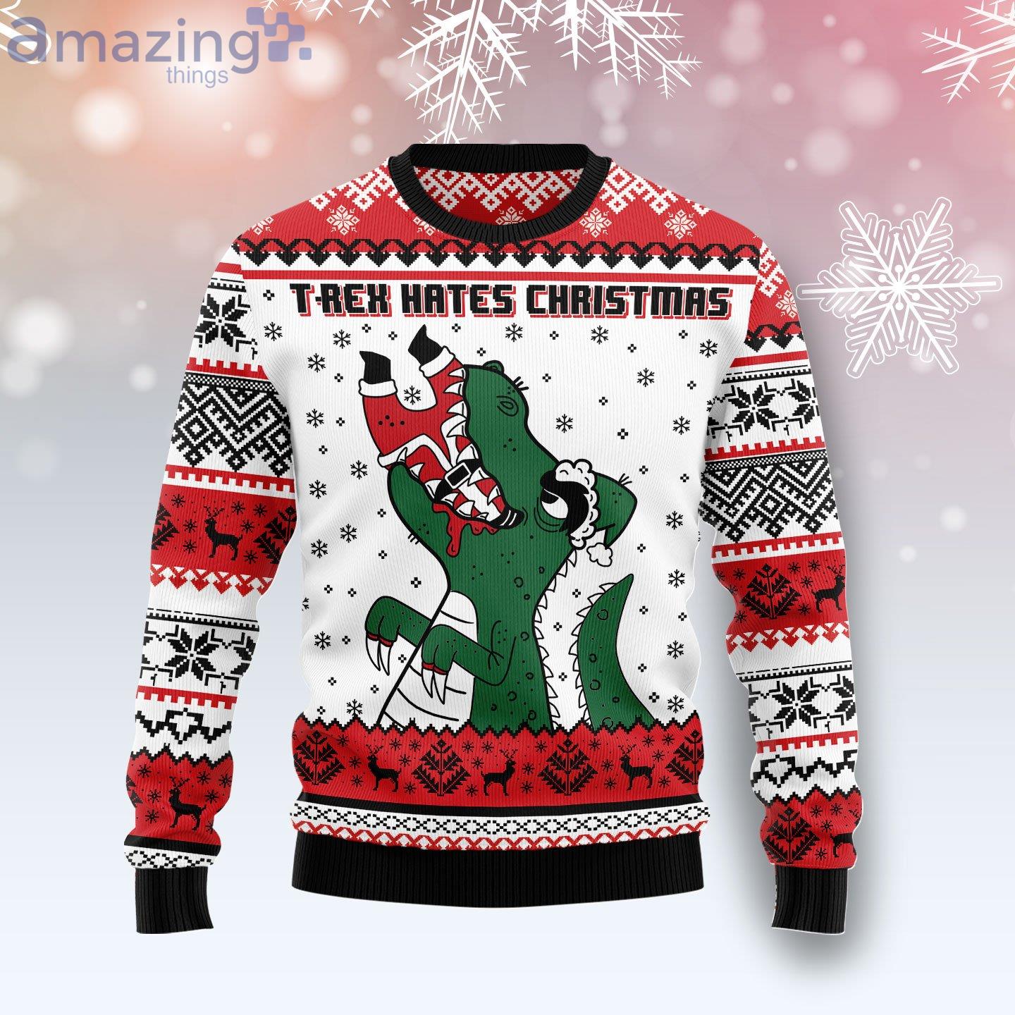 T Rex Hates Christmas Funny Family Ugly Christmas Sweater image T-Rex Hates Christmas Funny Family Ugly Christmas Sweater Product Photo 1 Product photo 1