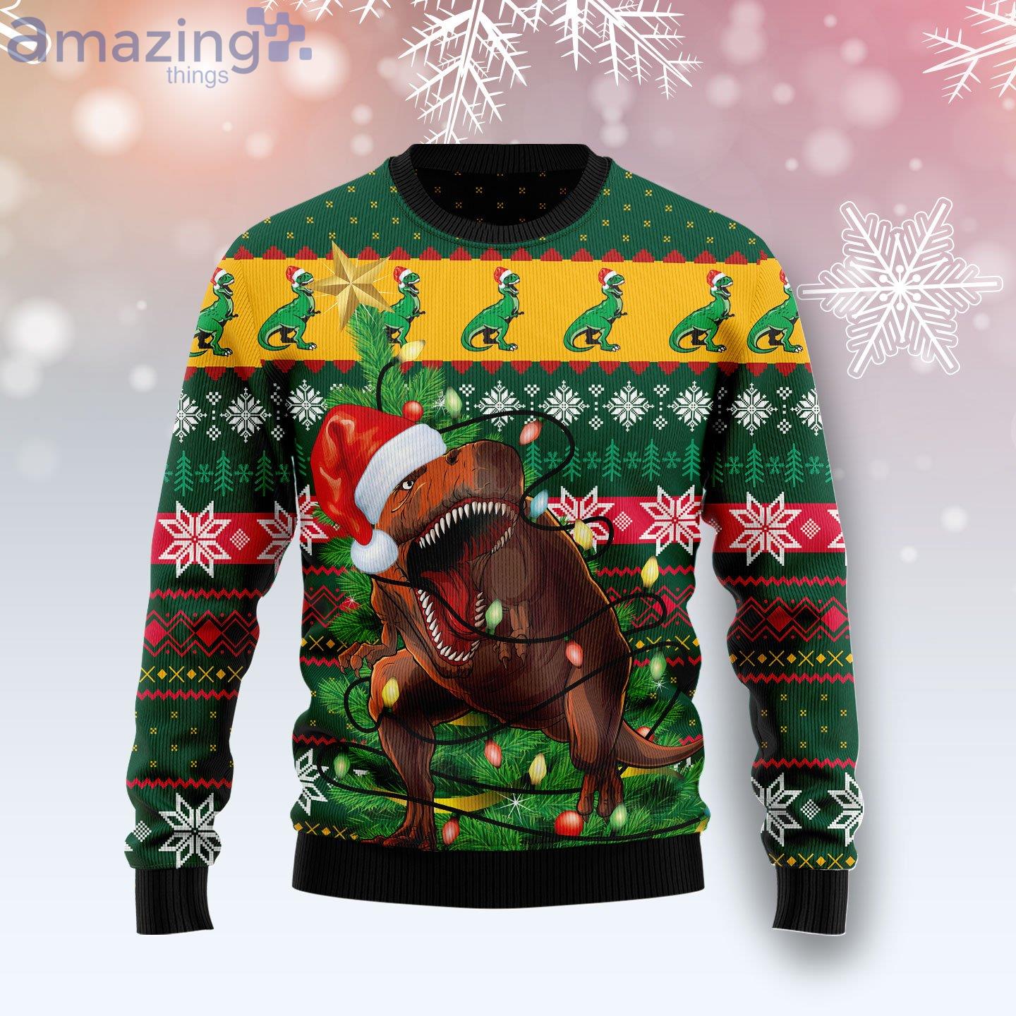 T Rex In Noel Tree Funny Family Ugly Christmas Sweater image T-Rex In Noel Tree Funny Family Ugly Christmas Sweater Product Photo 1 Product photo 1