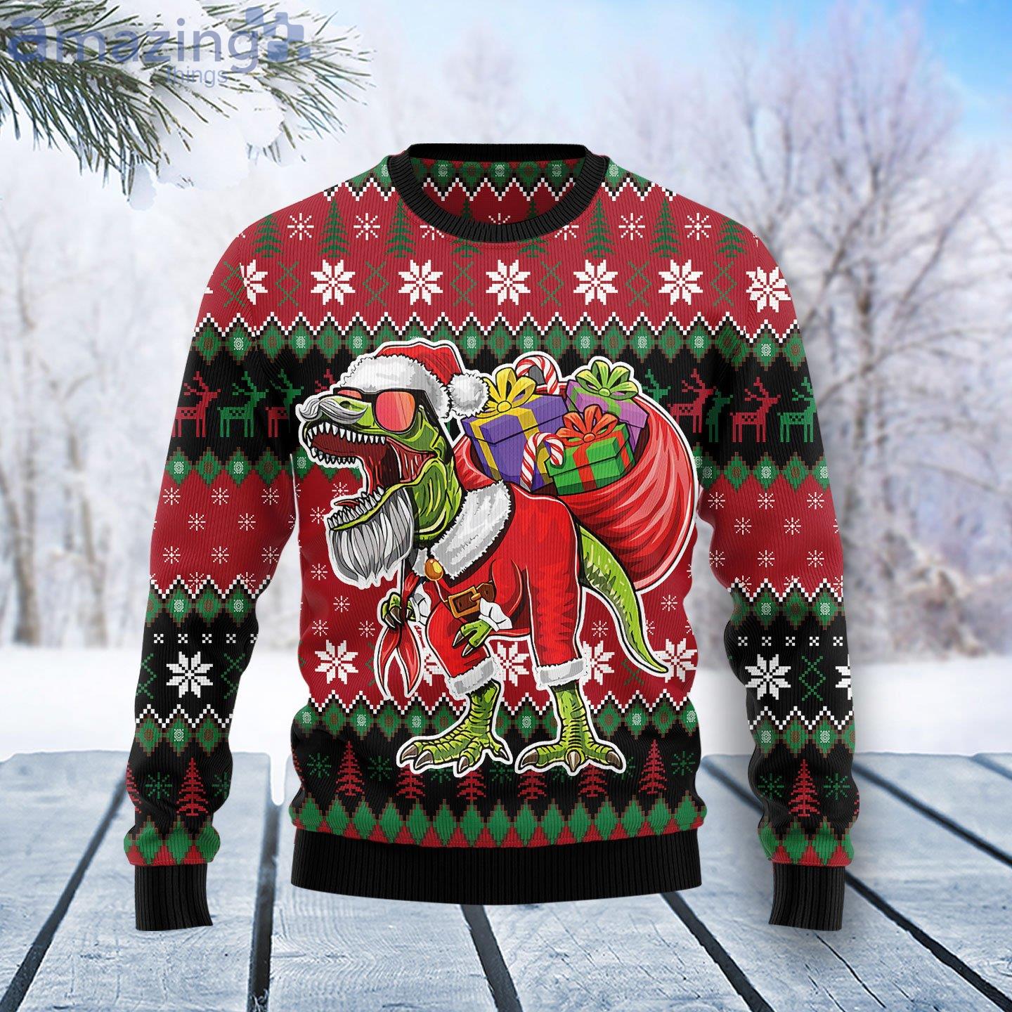T Rex Santa Christmas Gift Ugly Christmas Sweater image T-Rex Santa Christmas Gift Ugly Christmas Sweater Product Photo 1 Product photo 1