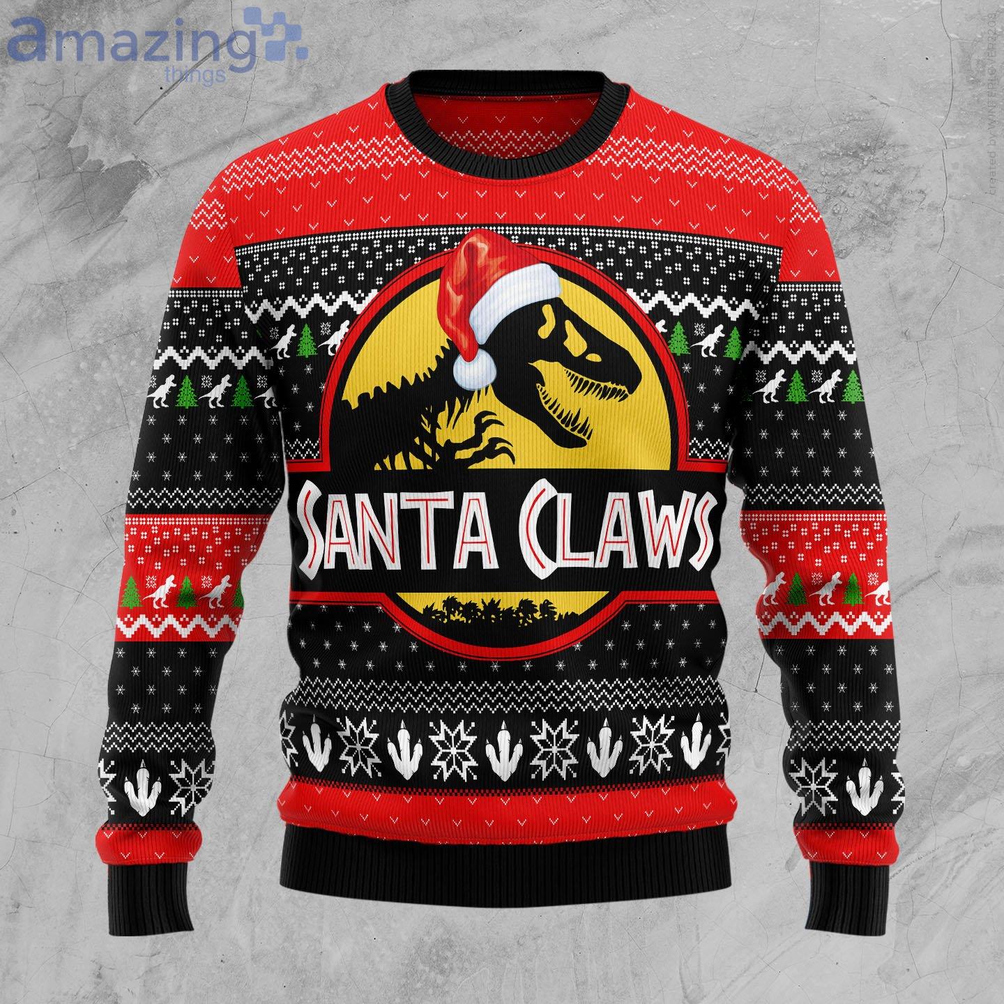 T Rex Santa Claws Santa Hat Ugly Christmas Sweater image T-Rex Santa Claws Santa Hat Ugly Christmas Sweater Product Photo 1 Product photo 1