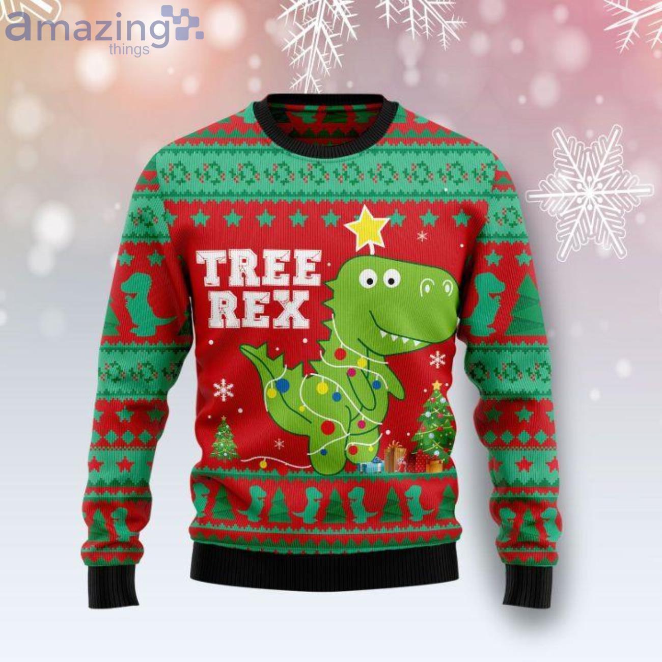 T Rex Tree Christmas Cute T Rex Ugly Christmas Sweater image T-Rex Tree Christmas Cute T-Rex Ugly Christmas Sweater Product Photo 1 Product photo 1