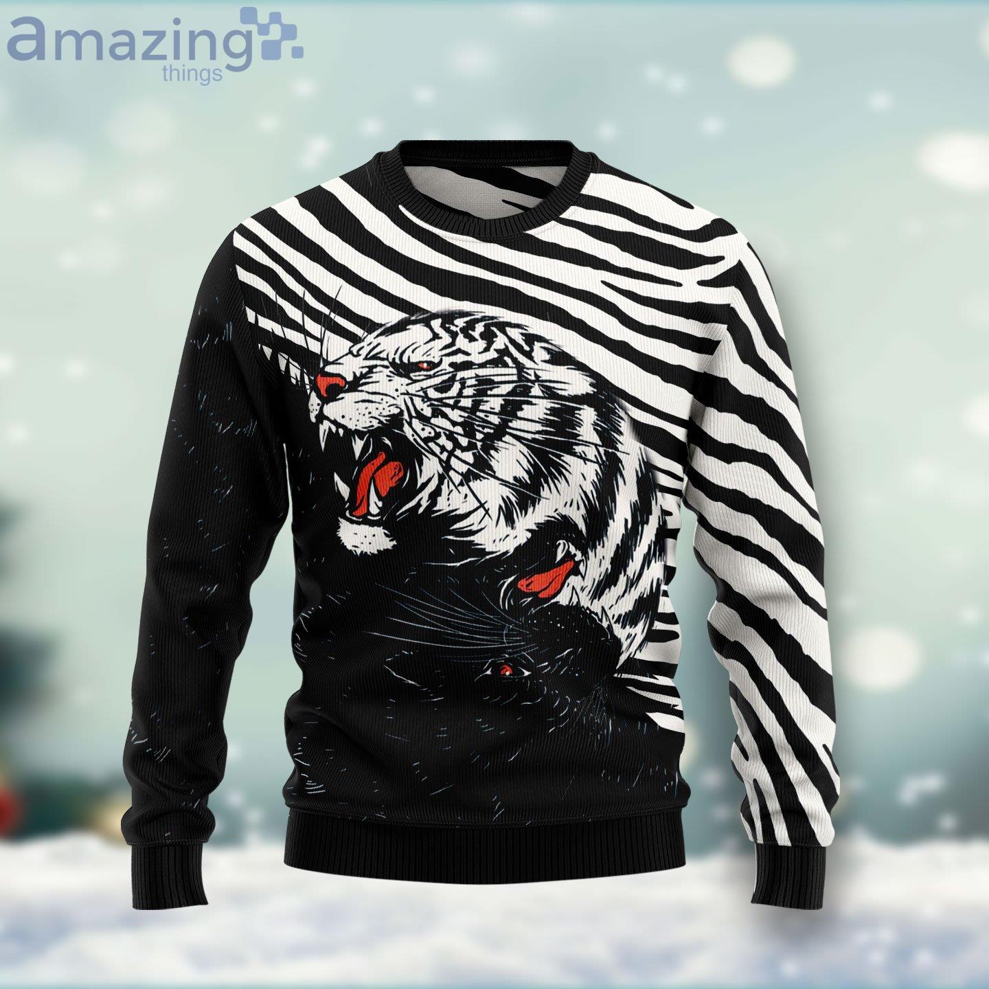 Tachi Tiger Black And White Ugly Christmas Sweater Product Photo 1