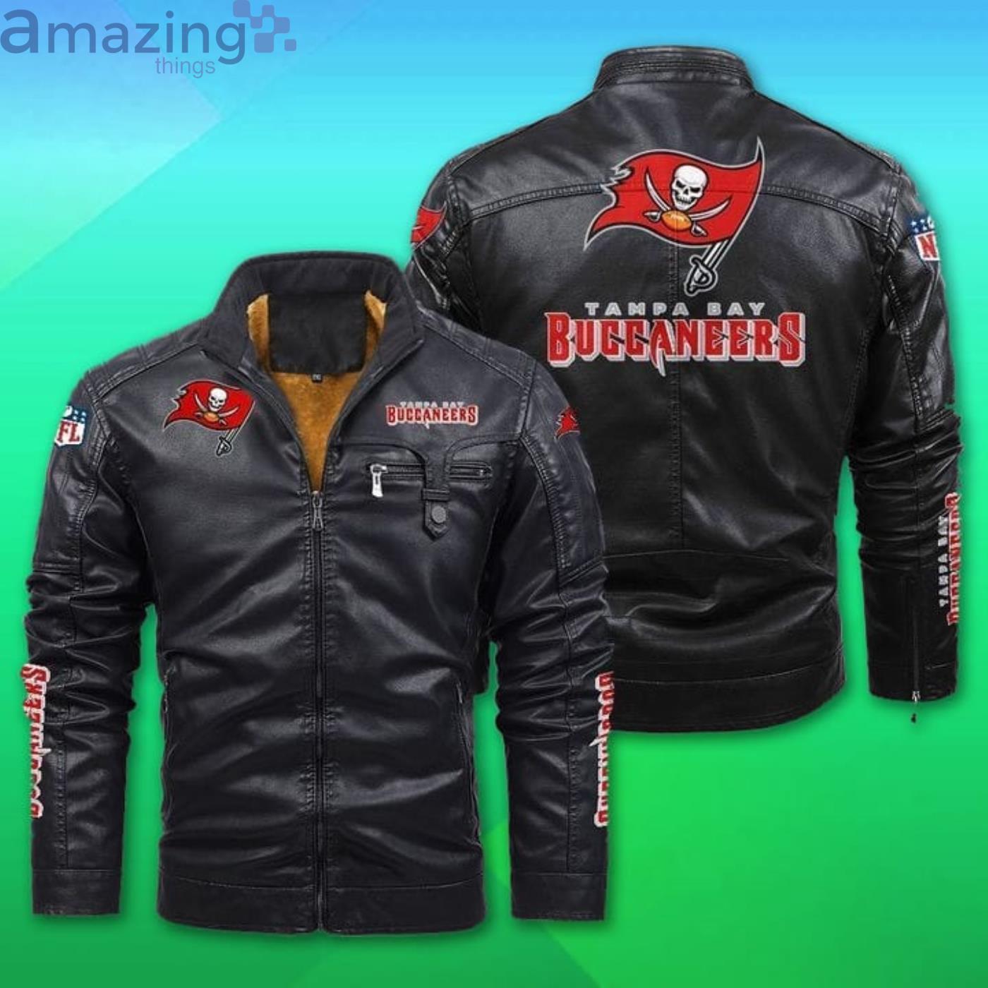 Tampa Bay Buccaneers Fleece Leather Jacket Product Photo 1 Tampa Bay Buccaneers Fleece Leather Jacket Product Photo 1