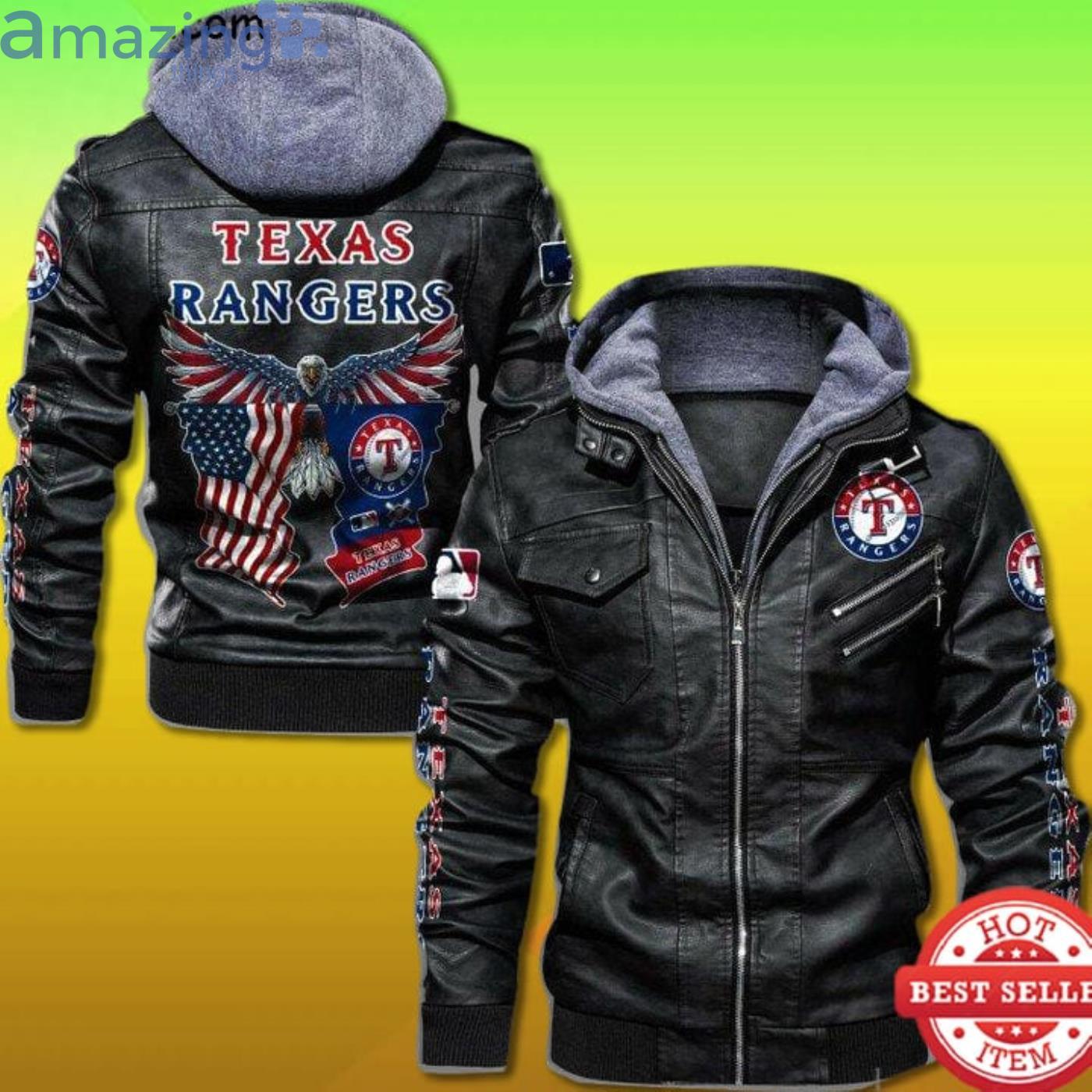 Texas Rangers Eagle American Flag 2D Trending Leather Jacket Product Photo 1