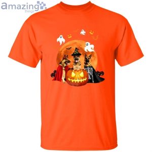 Three German Shepherds And A Pumpkin Halloween T Shirt image Three German Shepherds And A Pumpkin Halloween T-Shirt Product Photo 2