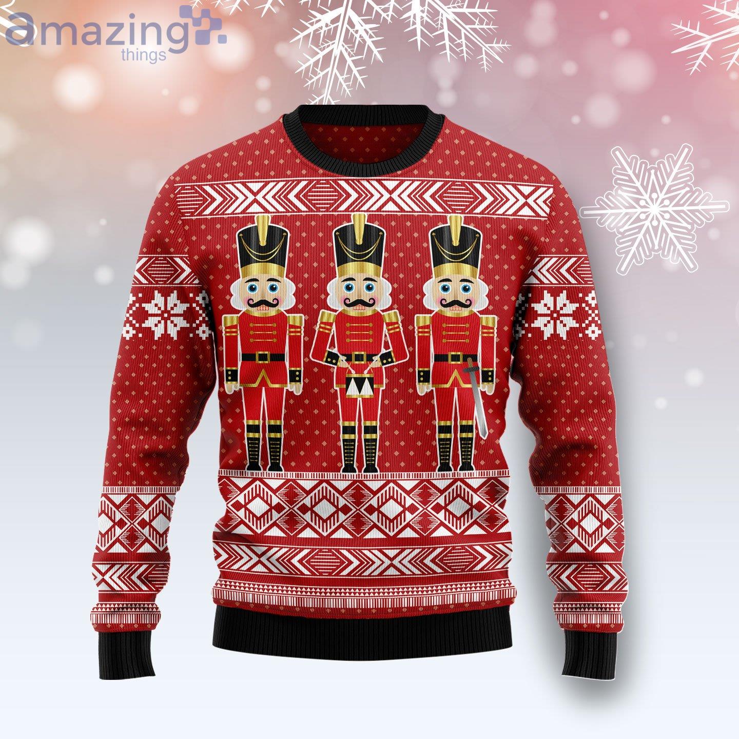Three Nutcrackers Red Ugly Christmas Sweater image Three Nutcrackers Red Ugly Christmas Sweater Product Photo 1 Product photo 1