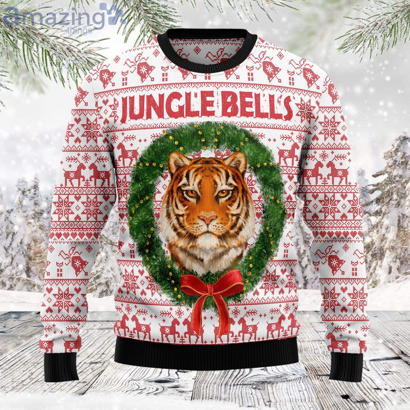 Tiger Jungle Bells Ugly Christmas Holiday Sweater Product Photo 1