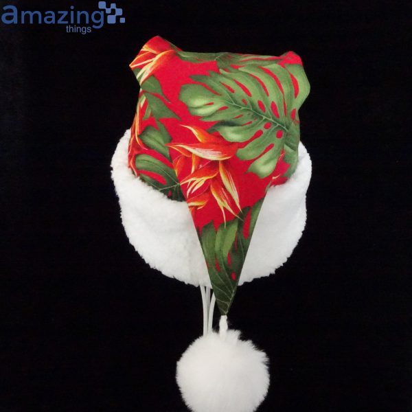 Tropical Leaves And Flowers Christmas Santa Hat For Adult And Child Product Photo 2