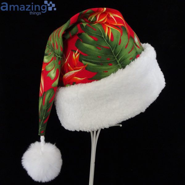 Tropical Leaves And Flowers Christmas Santa Hat For Adult And Child Product Photo 3