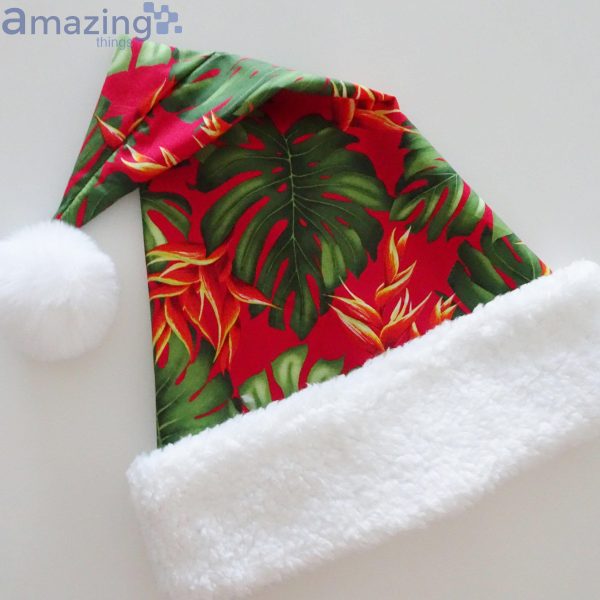 Tropical Leaves And Flowers Christmas Santa Hat For Adult And Child Product Photo 4