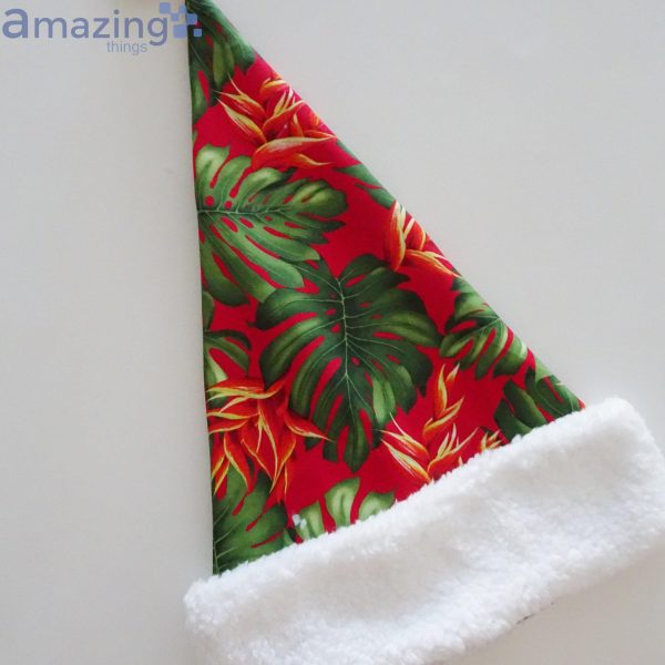 Tropical Leaves And Flowers Christmas Santa Hat For Adult And Child Product Photo 5