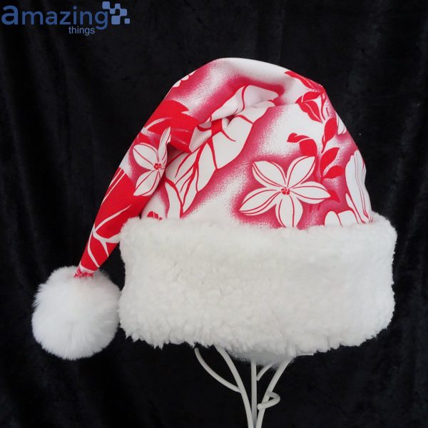 Tropical Red And White Christmas Santa Hat For Adult And Child Product Photo 1