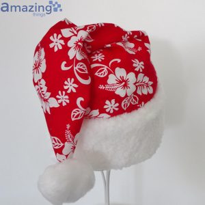 Tropical Red White Hibiscus Fabric Christmas Santa Hat For Adult And Child image Tropical Red White Hibiscus Fabric Christmas Santa Hat For Adult And Child Product Photo 5