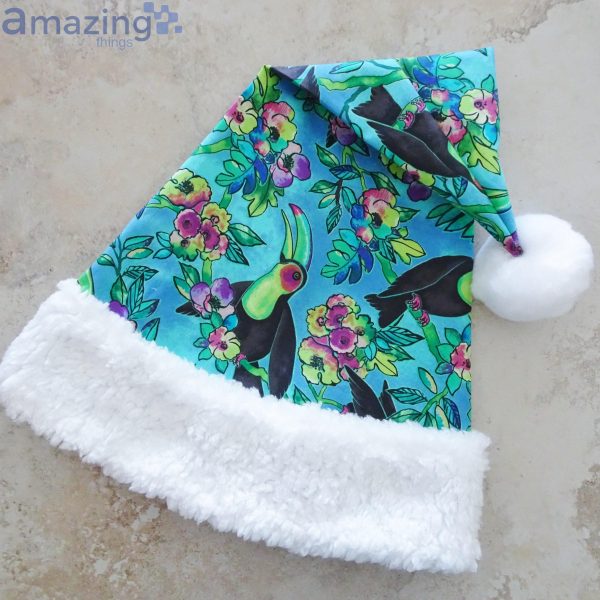 Tropical Toucan Beach Birds And Flowers Christmas Santa Hat For Adult And Child Product Photo 3