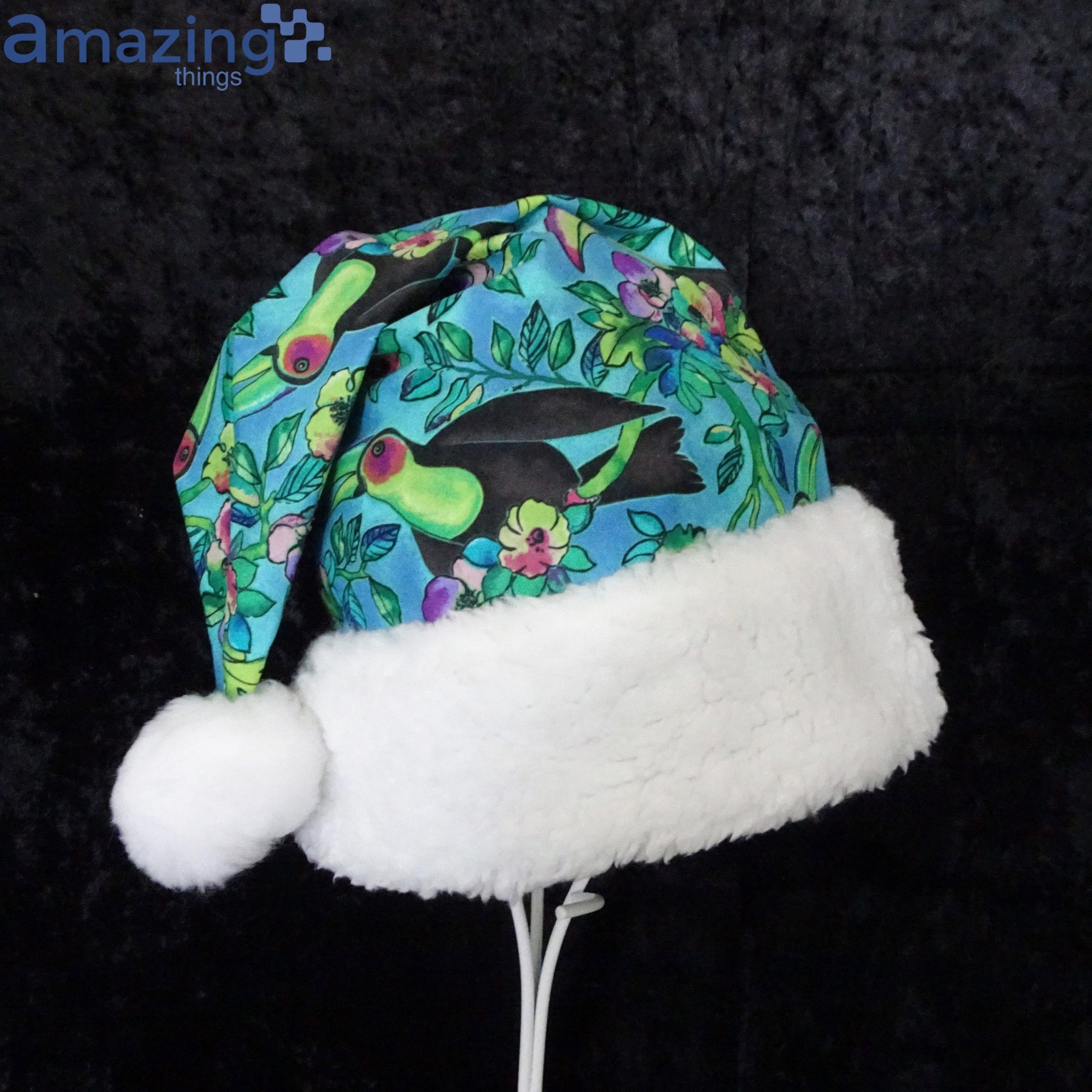 Tropical Toucan Beach Birds And Flowers Christmas Santa Hat For Adult And Child Product Photo 1