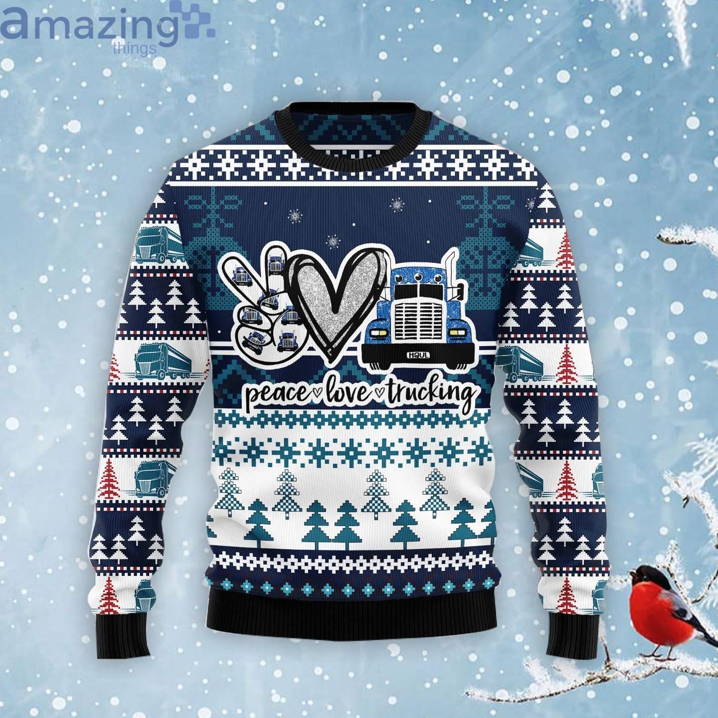 Truck Peace Love Ugly Christmas Sweater Product Photo 1 Truck Peace Love Ugly Christmas Sweater Product Photo 1