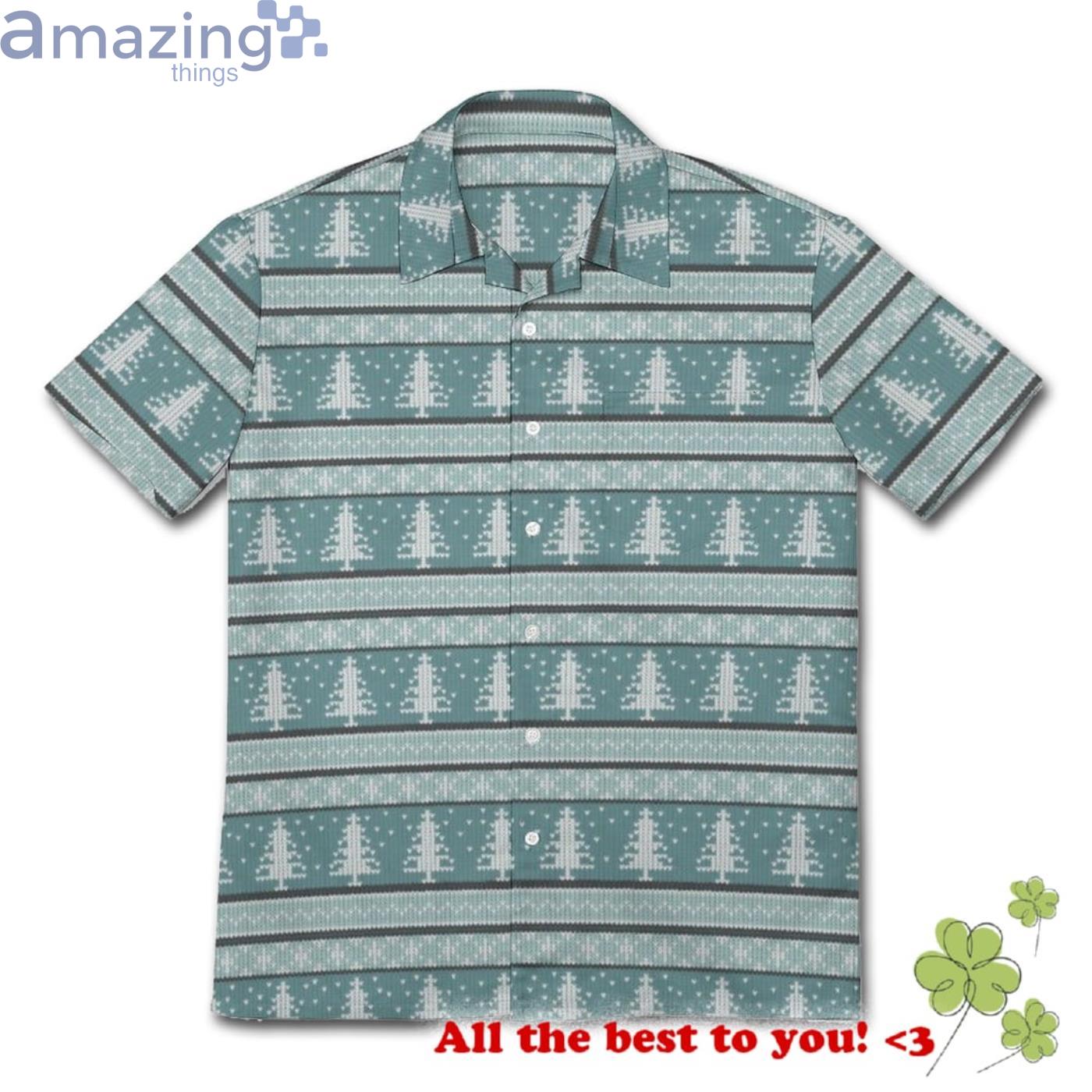 Ugly Sweater Knit Christmas Pattern Teal Hawaiian Shirt Product Photo 1