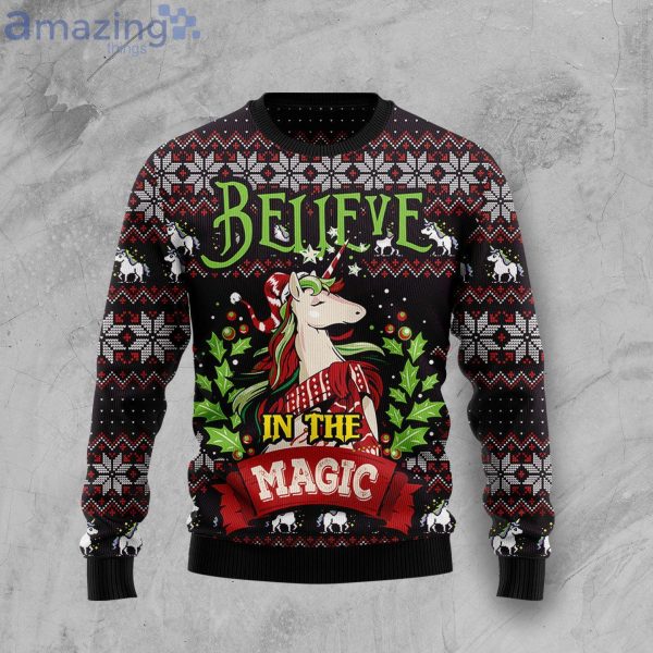 Unicorn Believe In The Magic Unicorn Lover Ugly Christmas Sweater Product Photo 1