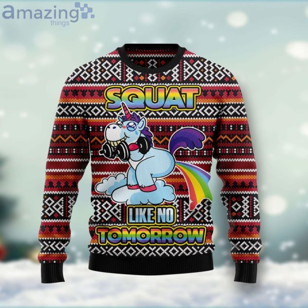 Unicorn Squat Like No Tomorrow Rainbow Ugly Christmas Sweater Product Photo 1