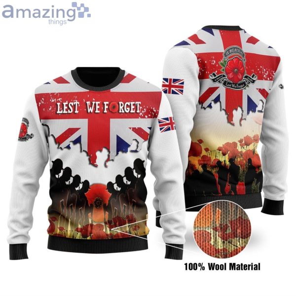 United Kingdom Veterans Lest We Forget Christmas Ugly Sweater Product Photo 1