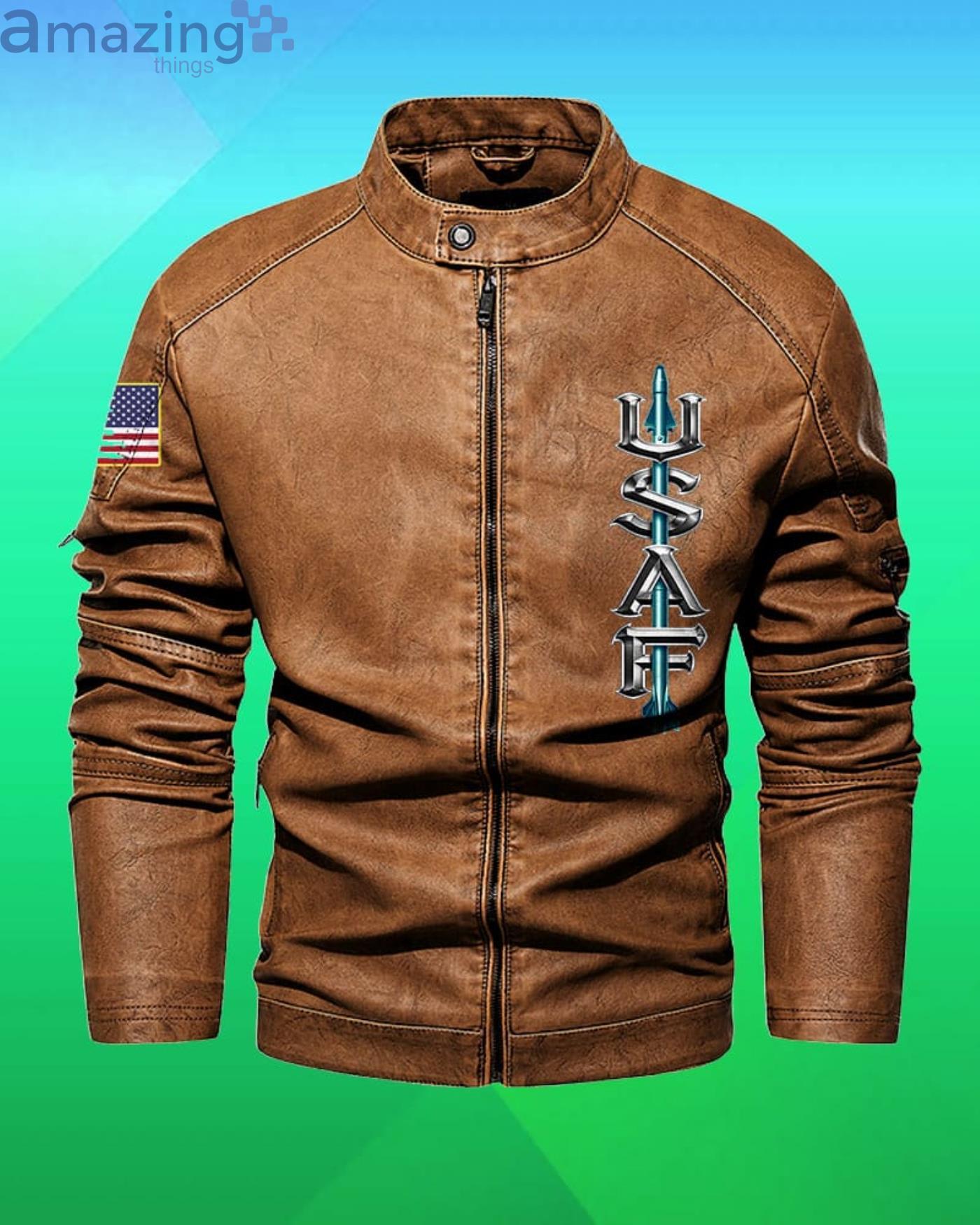 Us Air Force Eagle Shield Custom Name Collar Leather Jacket