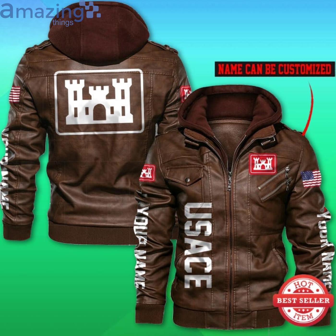 Us Army Corps Of Engineers Custom Name Name Leather Jacket image Us Army Corps Of Engineers Custom Name Name Leather Jacket Product Photo 2