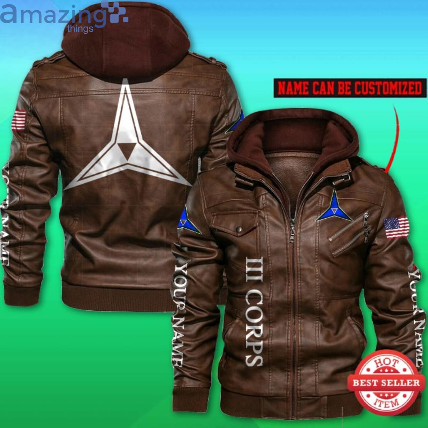 Us Army III Corps Custom Name Name Leather Jacket image Us Army III Corps Custom Name Name Leather Jacket Product Photo 2