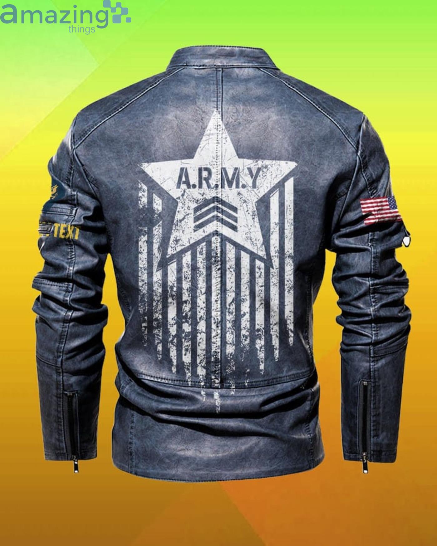 Us Army Veteran Stand Collar Leather Jacket