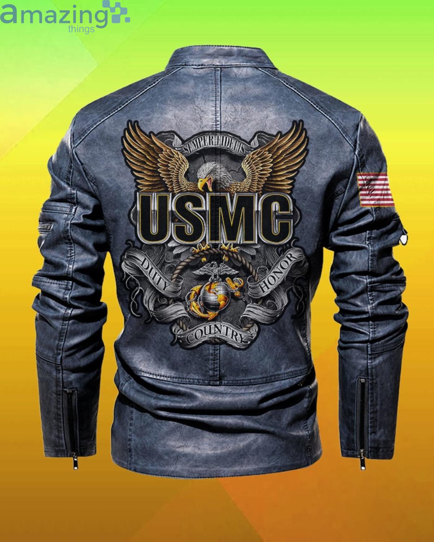 Us Marines Corps Duty Honor Country Custom Name Motor Leather Jacket image Us Marines Corps Duty Honor Country Custom Name Motor Leather Jacket Product Photo 4