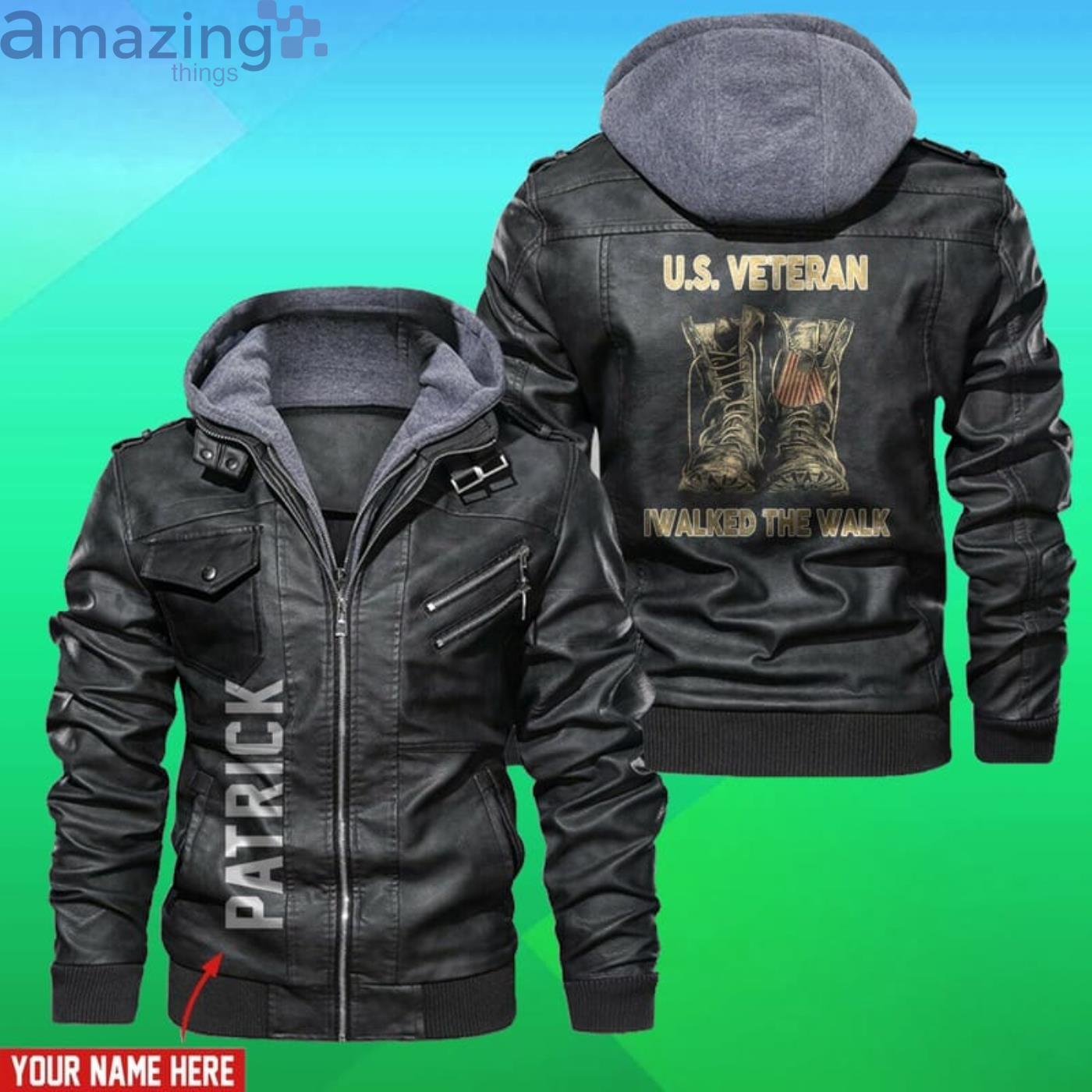 Us Veteran I Walked The Walk Custom Name Name Leather Jacket Product Photo 1